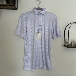 NEW Collars & Co Small Blue Check Short Sleeve Dress Collar Polo Shirt Small
